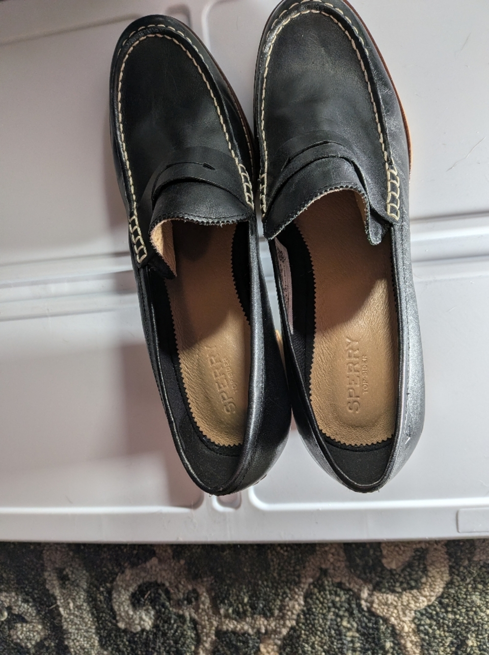 Size 12 Women's Sperry Top Sider Seaport Penny Heel In Black Leather - Picture 6 of 9